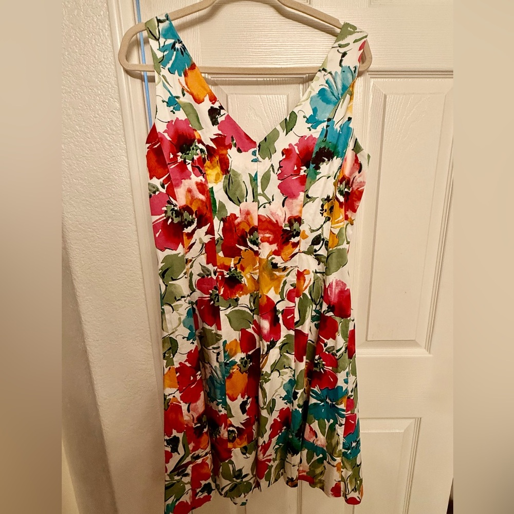 Ralph Lauren Floral V-Neck Sundress in White, Red, Pink, Yellow & Green